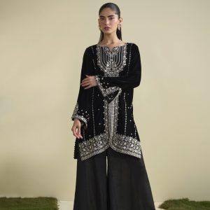 BLACK 2PCS EMBROIDERED KURTA WITH TROUSER