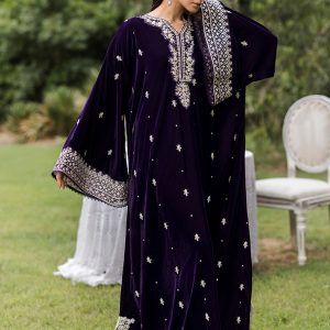 PURPLE 2PCS EMBROIDERED KURTA WITH TROUSER